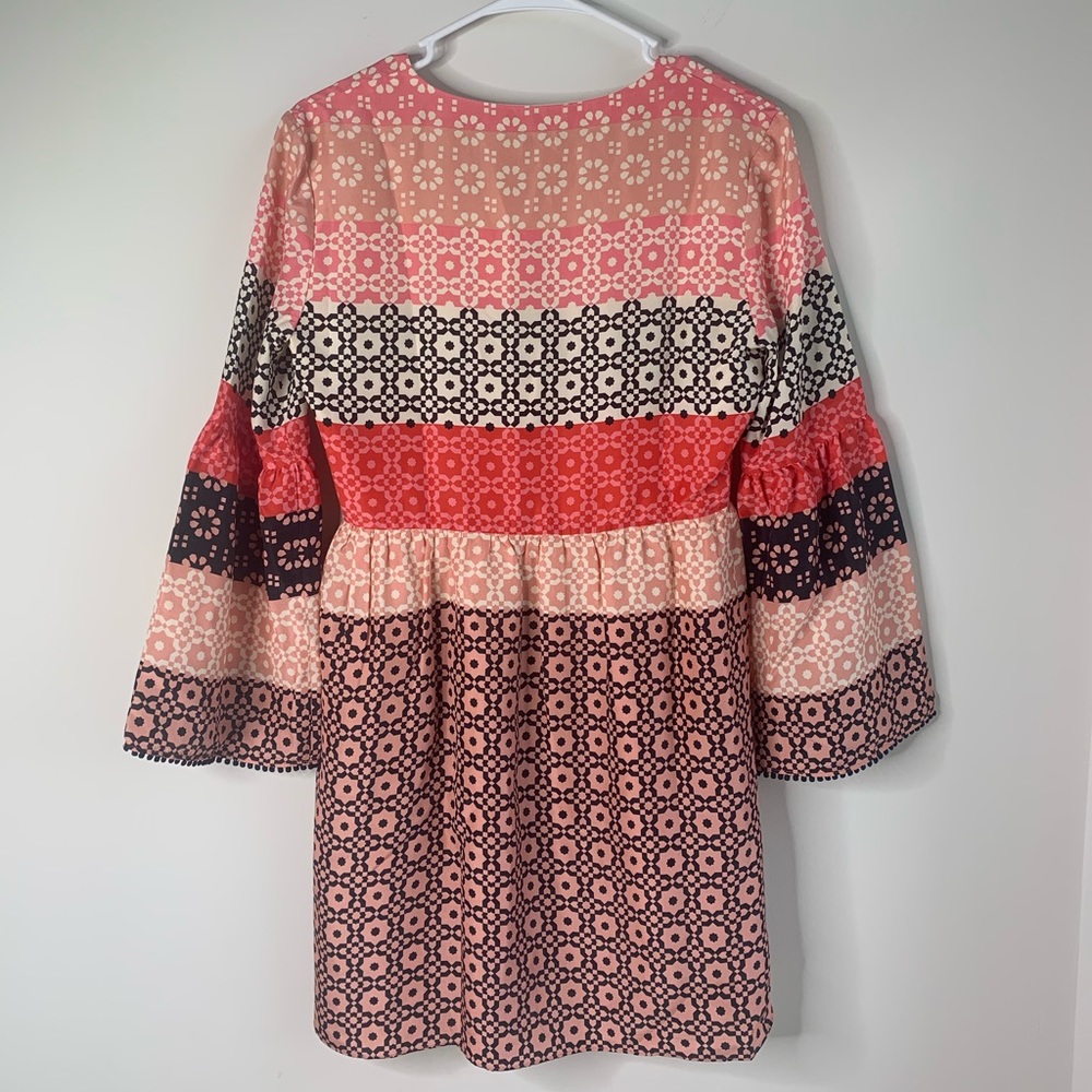 M2 Derek Lam 10 Crosby Mini Dress Womens 2 Pink Orange NWT Geometric Bell Sleeve - Picture 9 of 11